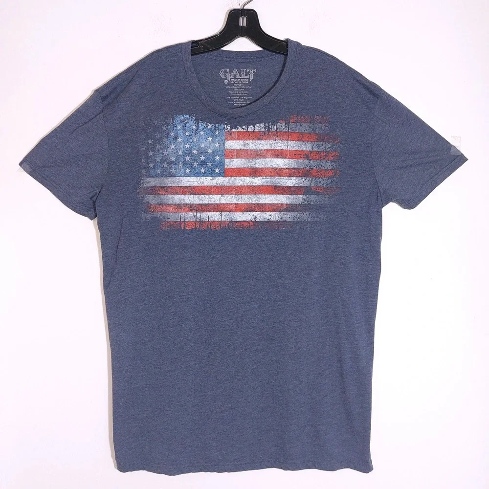 GALT Mens XXLarge American Flag Graphic T Shirt Blue Red White Distressed USA